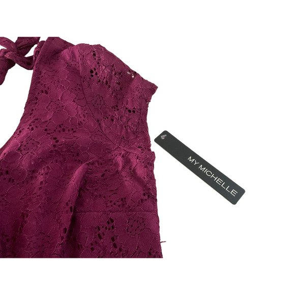 My Michelle Juniors Burgundy Lace Fit-and-Flare Dress Size 11 Open Back New - Picture 9 of 14